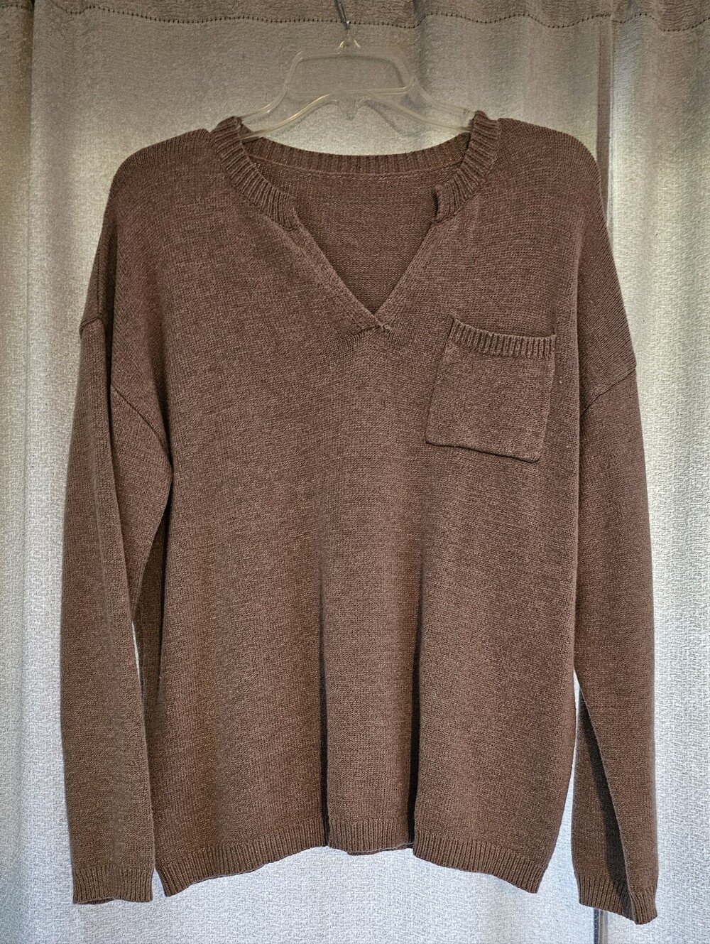Women's Brown V-Neck Pocket Sweater